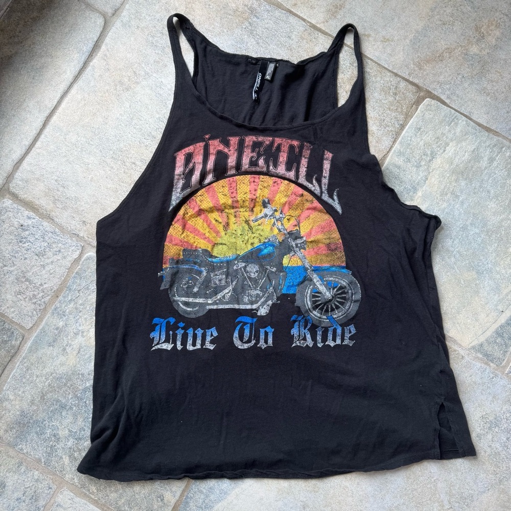 O'Neill Y2K Vintage‎ 2000s Black Muscle Tee Tank Top with Motorcycle Graphic XL
